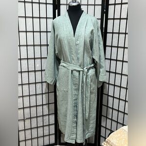 Busatti SAGE GREEN Linen KIMONO BATH ROBE MADE IN ITALY, SIZE S